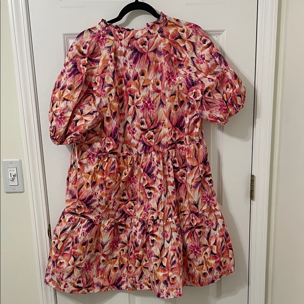 CeCe Vibrant Pink and Orange Tiered Short Sleeve Dress 2X - Picture 6 of 6